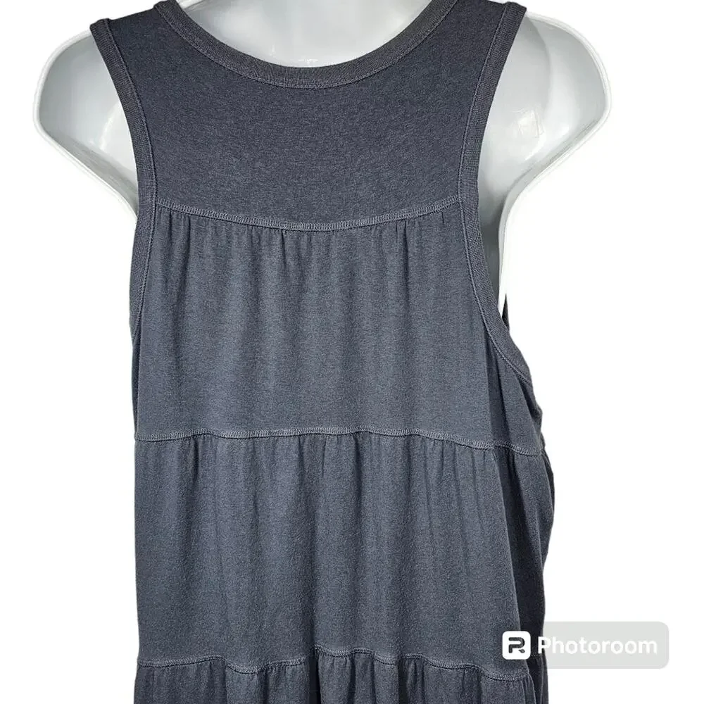 Athleta Drop In Tiered Sleeveless Cotton Blend Dress, Charcoal Gray, Size L
